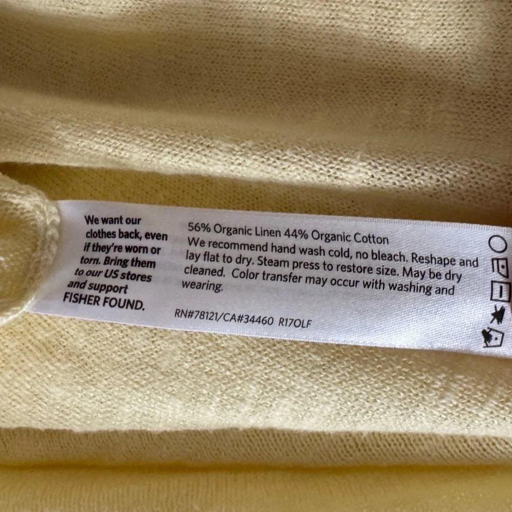 Eileen Fisher Organic Linen Cotton Slub V-Neck Sweater, Yellow, Size M